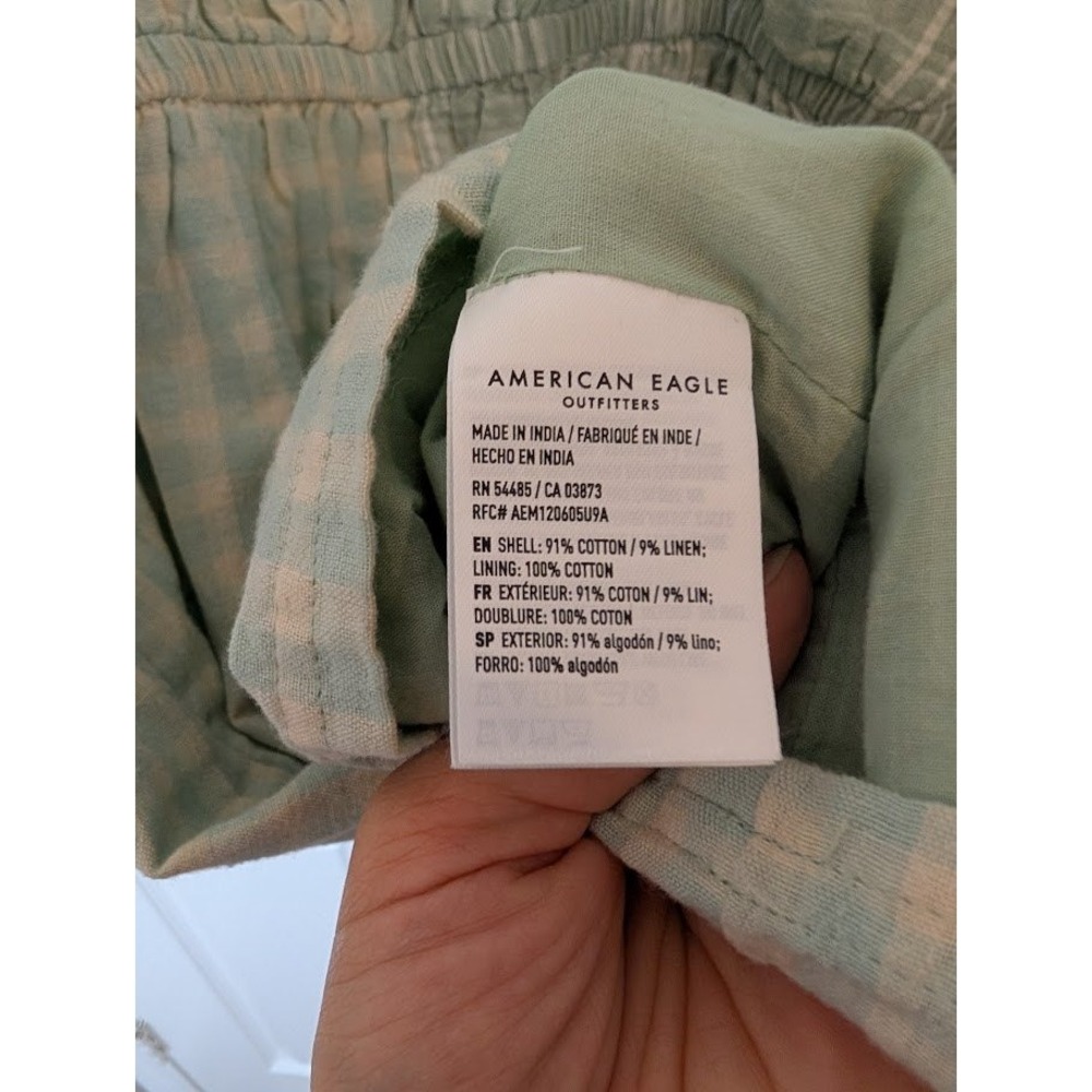 AE American Eagle Plaid Mix Cami Mini Dress Green‎ White Sz Small Cotton - Picture 5 of 5